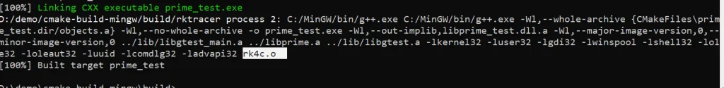 RKTracer instrumenting the compiler toolchain used by the CMake build