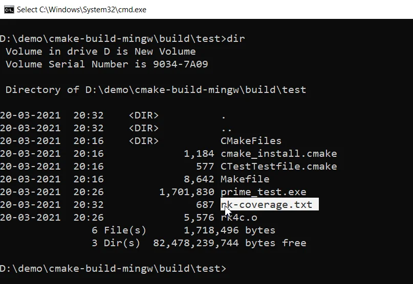 Coverage data saved after the CMake test run
