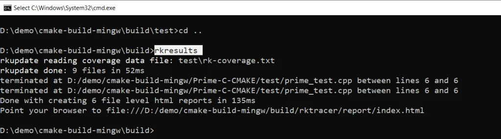 Generating the HTML code coverage report for the CMake project