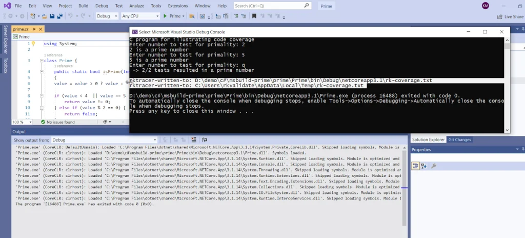 Running the C# test suite so RKTracer captures coverage data into rk-coverage.txt