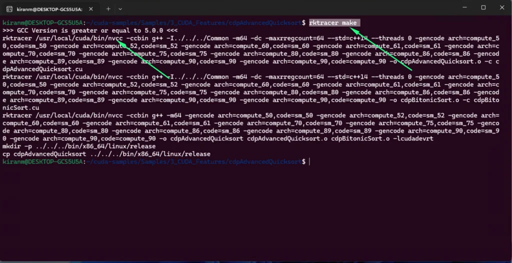 Building a CUDA application with RKTracer to instrument host and device code