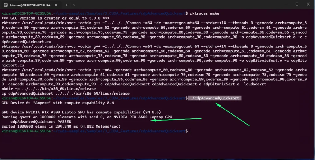Running the tests on the RKTracer-instrumented CUDA application