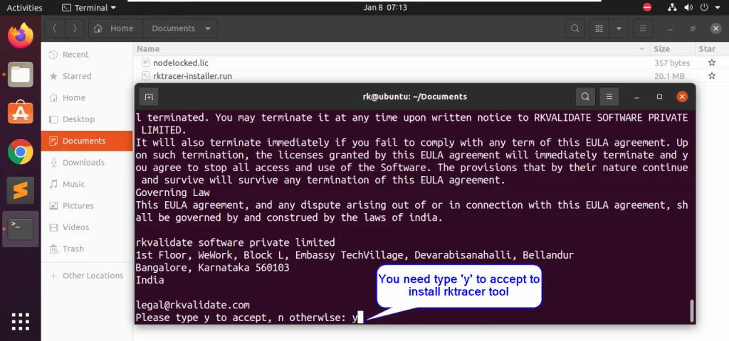 Accepting the RKTracer installation prompt on Linux