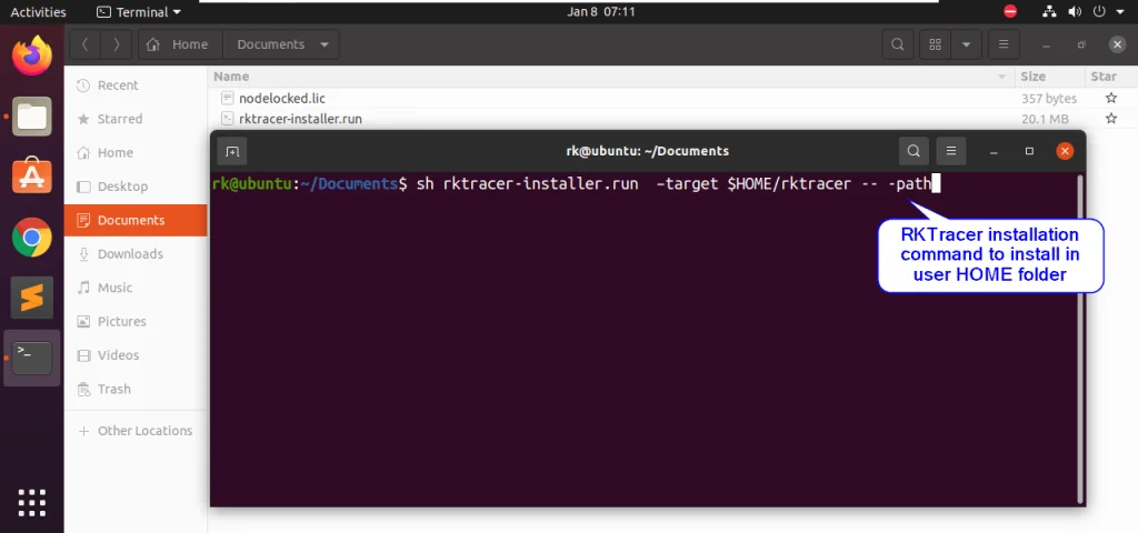 Running the RKTracer installer in a Linux terminal