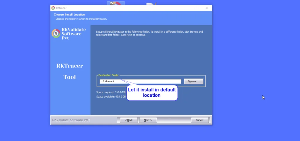 Confirming the default RKTracer install location on Windows