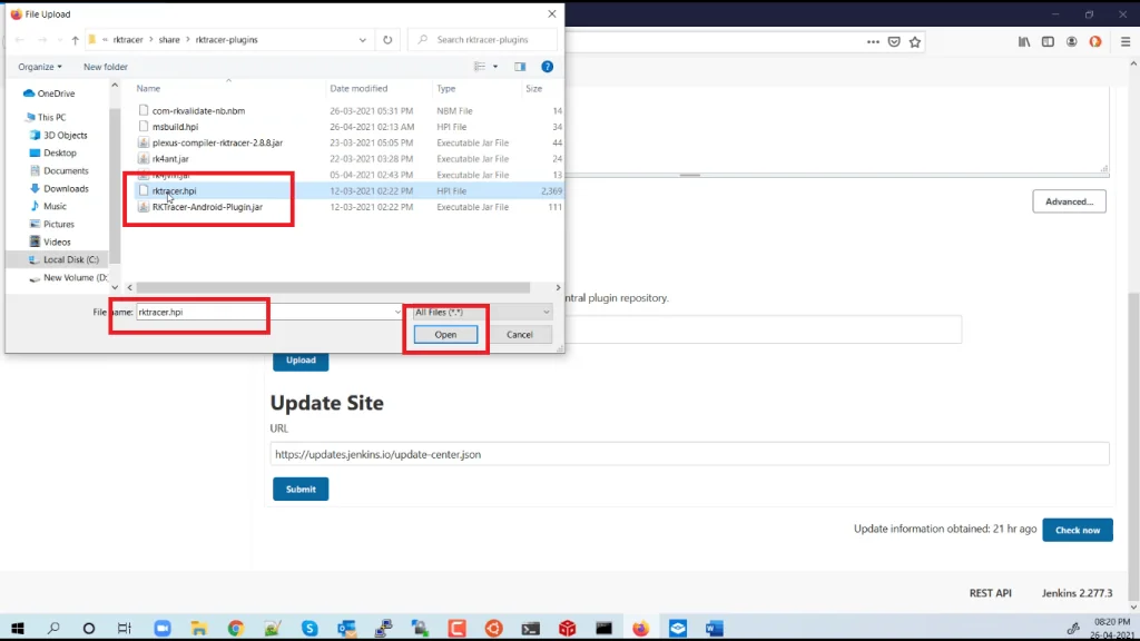 Installing the RKTracer coverage plugin in Jenkins, step 5