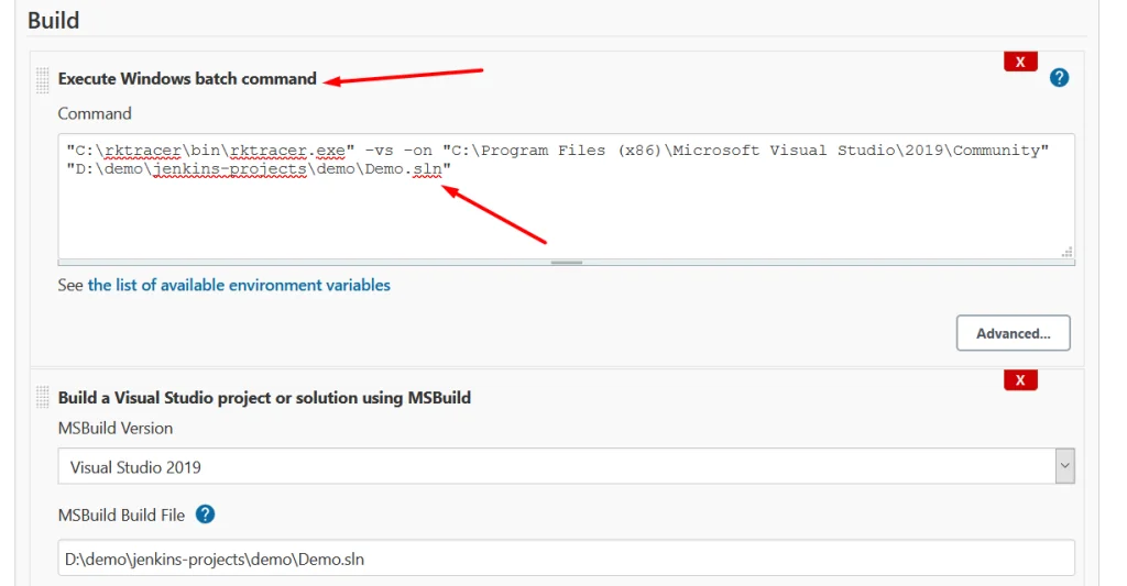 Enabling the RKTracer tool in the Jenkins build job, step 1