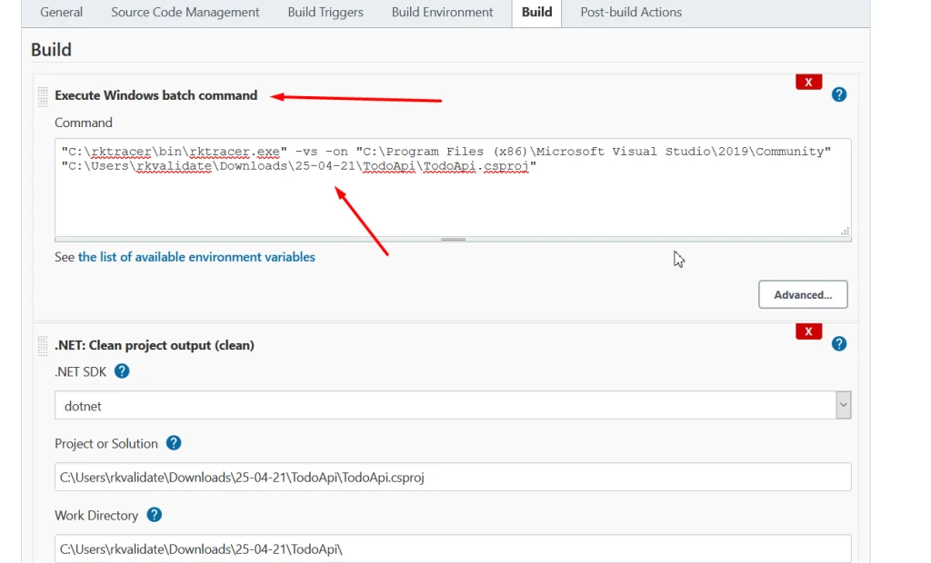 Enabling the RKTracer tool in the Jenkins build job, step 2