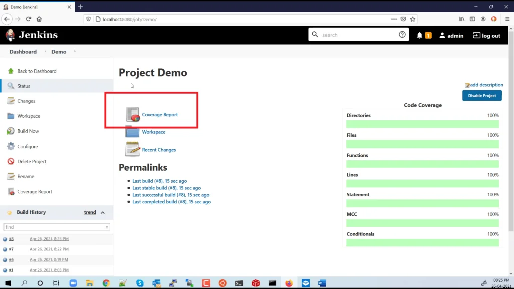 Publishing the RKTracer coverage report in Jenkins, step 3