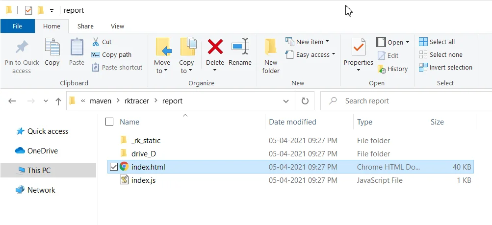 RKTracer HTML coverage report for the Maven Java project, showing function, line, statement and multi-condition coverage percentages