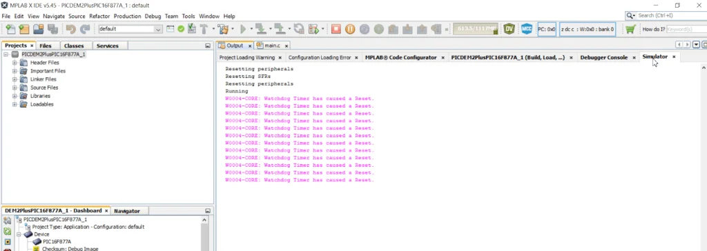 Running the test case on the embedded target in debug mode in MPLAB IDE so RKTracer saves coverage data to RK_MEM.raw