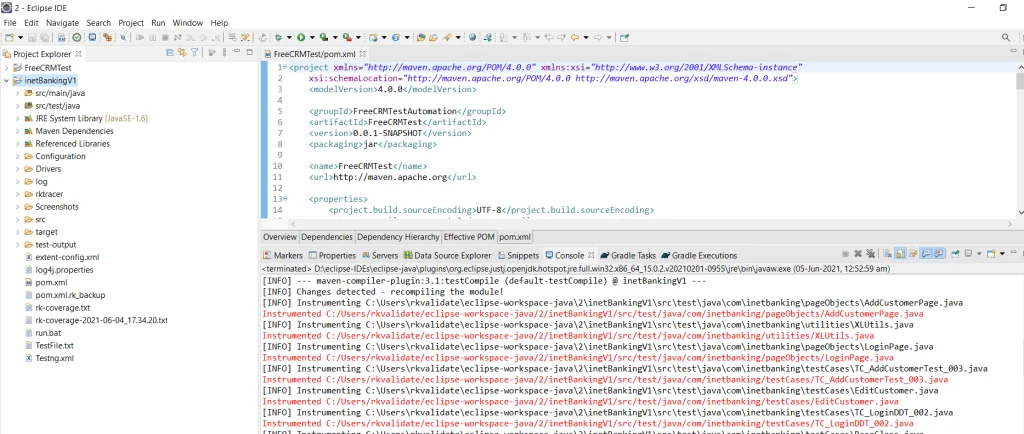 Running maven clean and maven test to build the Java web application and execute the Selenium tests